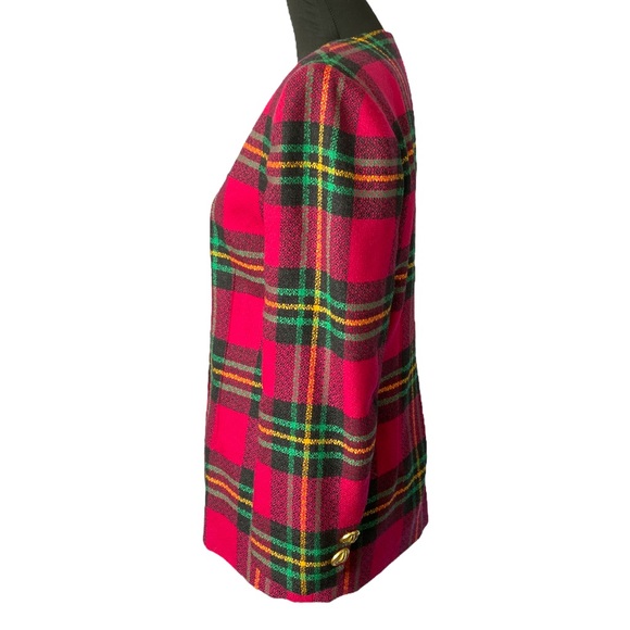 Braemar by Jeremy Scott Vintage Pink and Green Plaid 90s Blazer - Picture 2 of 4